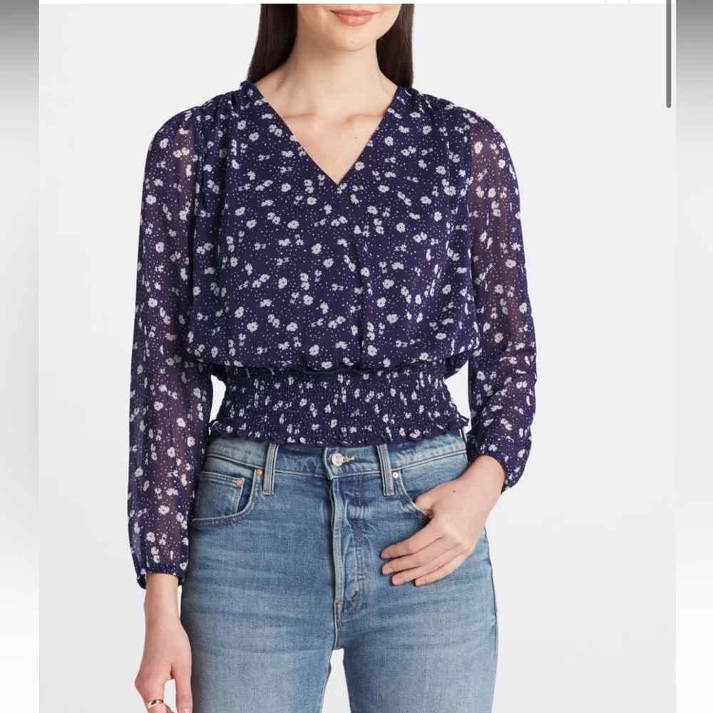 Cropped Floral Smocked Shirt